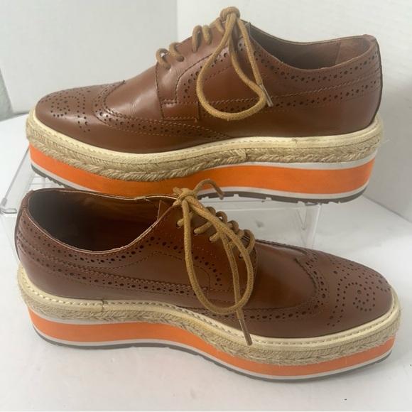 NEW PRADA Brogue Leather Creeper Espadrille Derby Oxford Platform Shoes 6.5 US - Picture 6 of 9